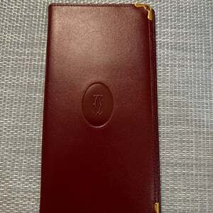 Vintage Must de Cartier Burgundy Leather Long Bifold Wallet with Gold Corners
